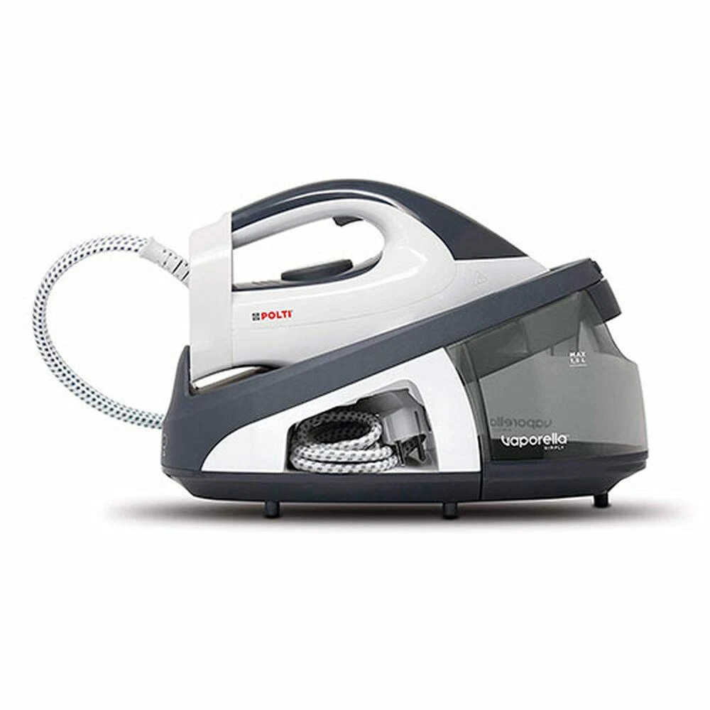 Polti | PLEU0238 Vaporella Simply VS10.10 | Lygintuvas su garų generatoriumi | 1,5 l | baras | 2200 W | Vanduo bako talpa (ml) | Kalkių šalinimo funkcija | Pilkas/Baltas | Automatinis išsijungimas | Vertikalaus garo funkcija