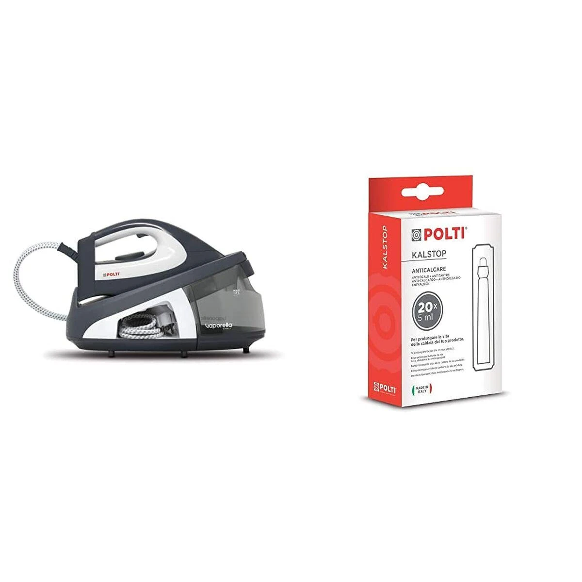 Polti | PLEU0239 Vaporella Simply VS10.12 | Steam generator iron | 1.5 L | bar | 2200 W | Vanduo tank capacity ml | Calc-clean function | Pilkas/Baltas | Auto power off | Vertical steam function