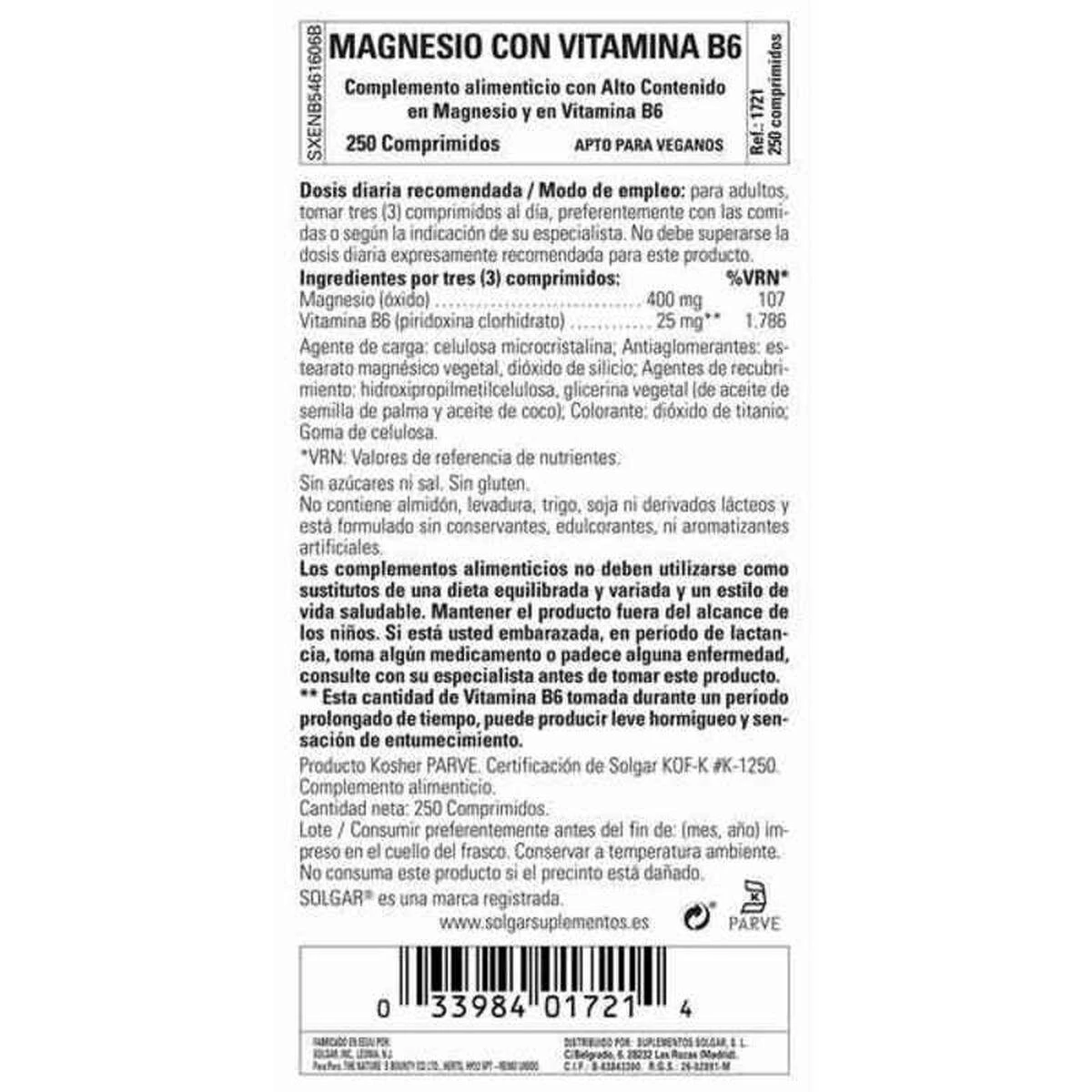 Solgar Magnis + vitaminas B6 250 tablečių