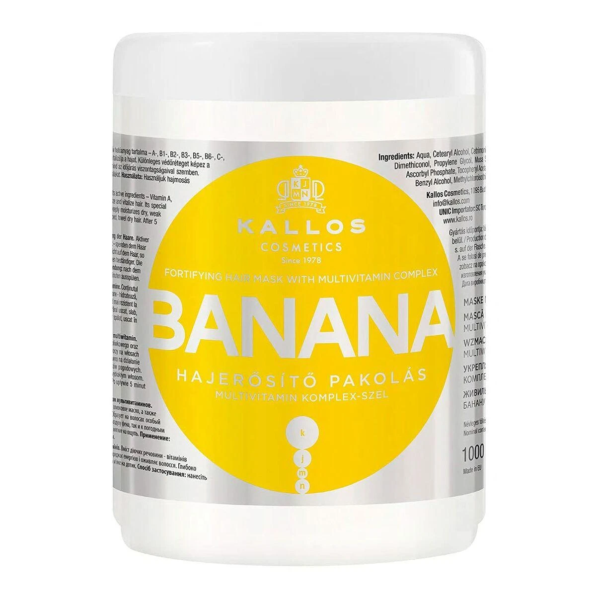 Drėkinanti kaukė plaukams su vitaminų kompleksu Kallos BANANA Fotifying Hair Mask 1000 ml