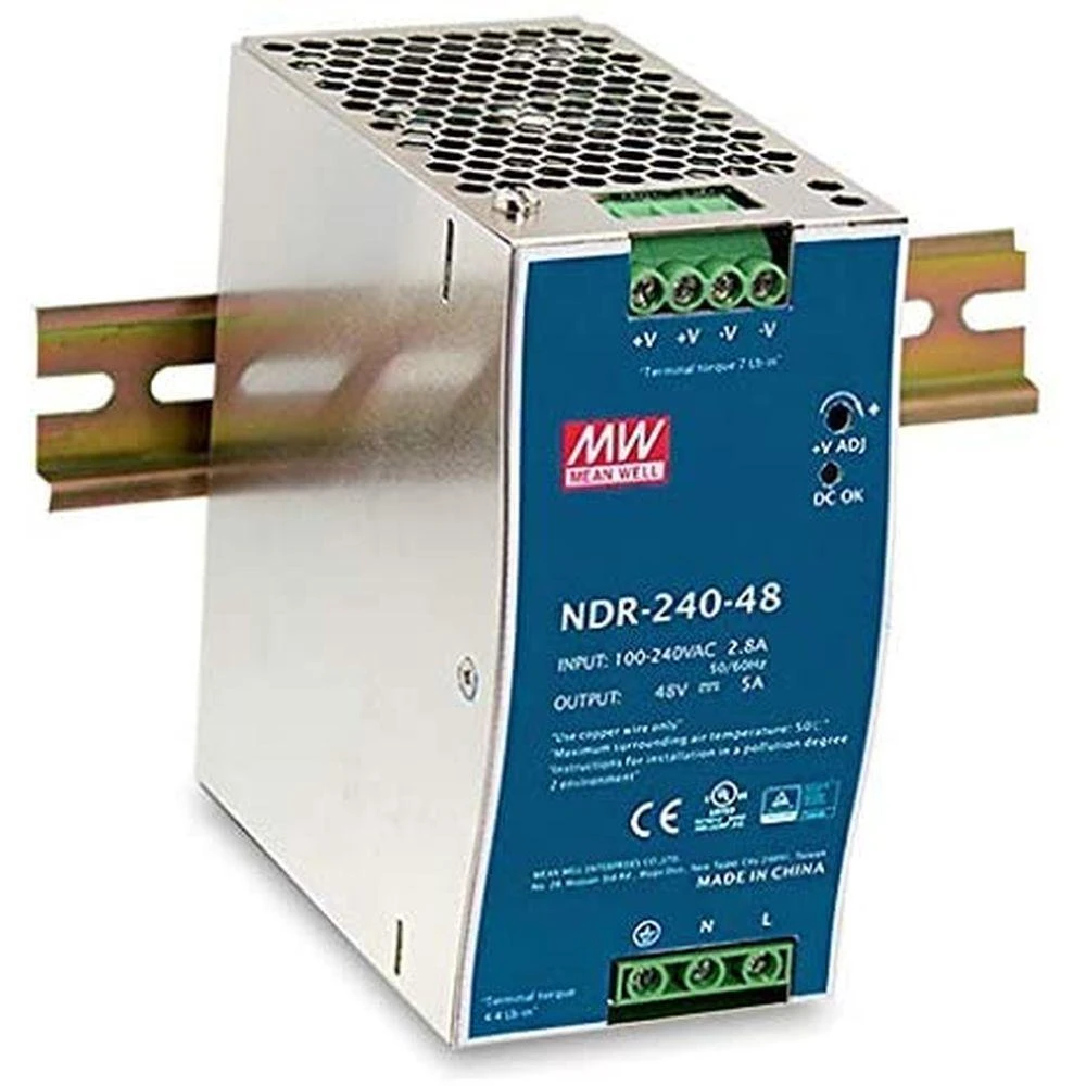 Šakotuvas D-Link 240 W universalus kintamosios srovės įvesties / pilno diapazono DIN maitinimo šaltinis, 240 W, 90–264 V, 47–63 Hz, 2,5/115 V kintamoji įtampa, 1,3/230 V kintamoji įtampa, 28 ms, 88,5 %