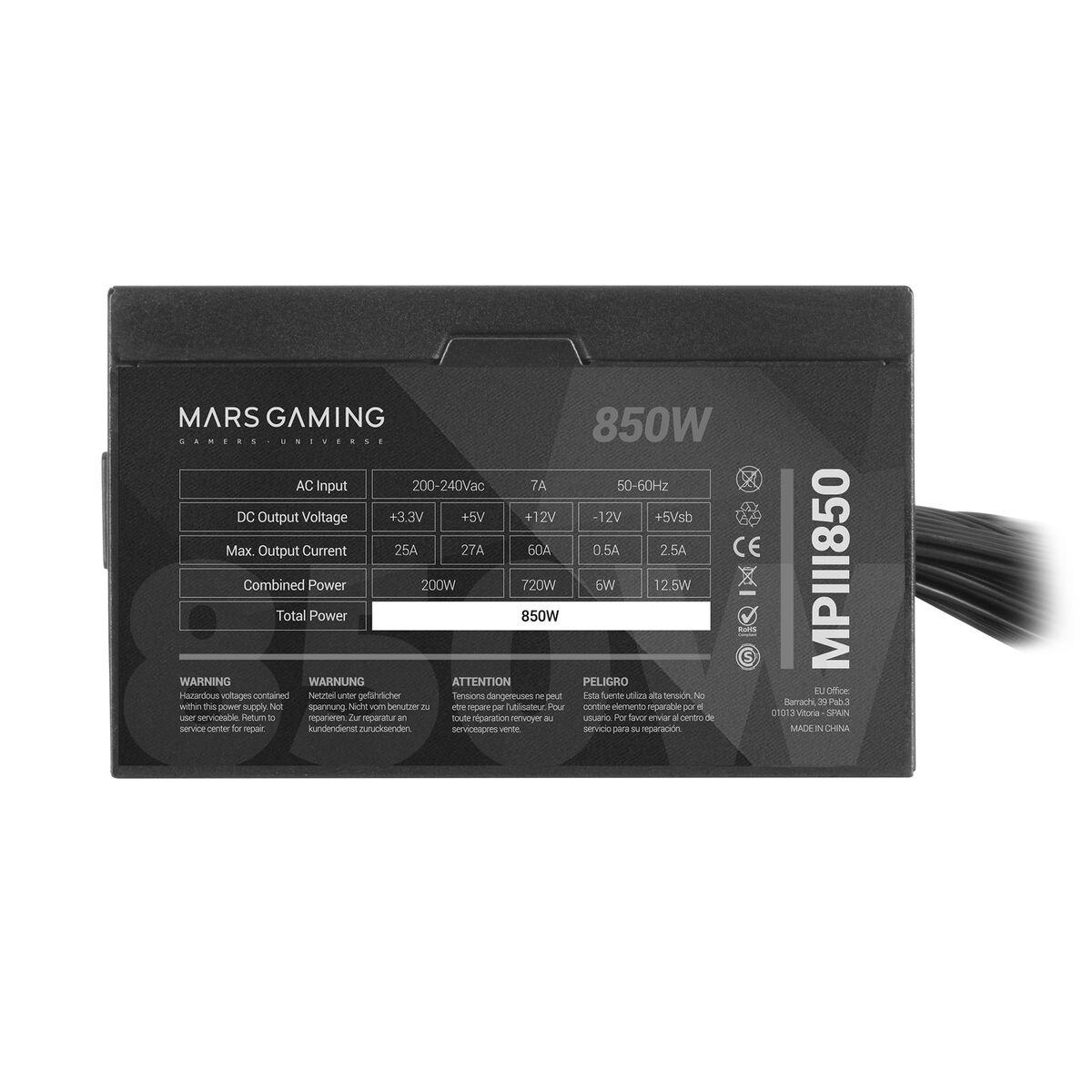 Maitinimo šaltinis Mars Gaming Zasilanie Mars Gaming MPIII850 ATX 850 W