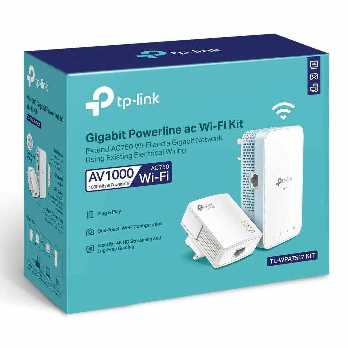 TP-LINK | Gigabito elektros tinklo rinkinys | TL-WPA7517 | 10/100/1000 Mbit/s | Ethernet LAN (RJ-45) jungtys 1+1 | 802.11ac | 2GHz/5GHz | „Wi-Fi“ duomenų perdavimo sparta (maks.) 300+433 Mbit/s