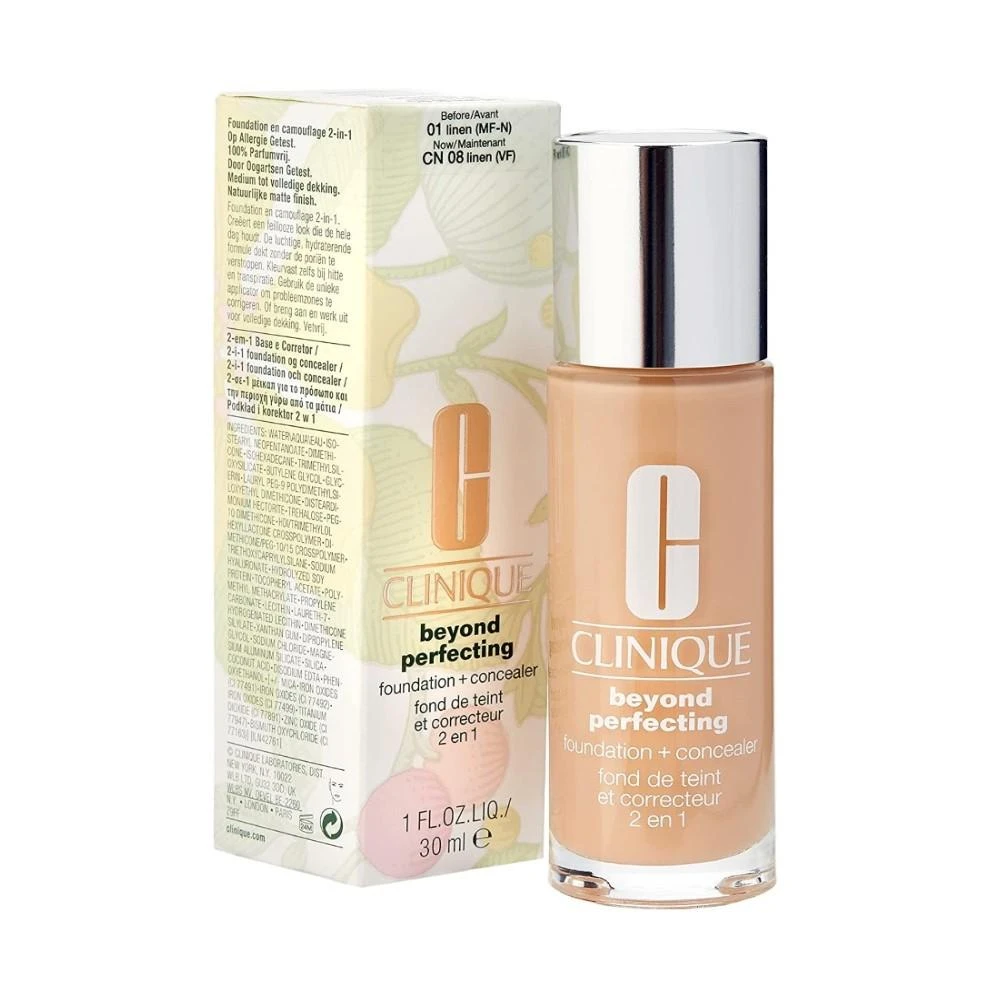 „Clinique Beyond Perfecting Foundation“ makiažo pagrindas ir kaukė „01 Linen“, 30 ml