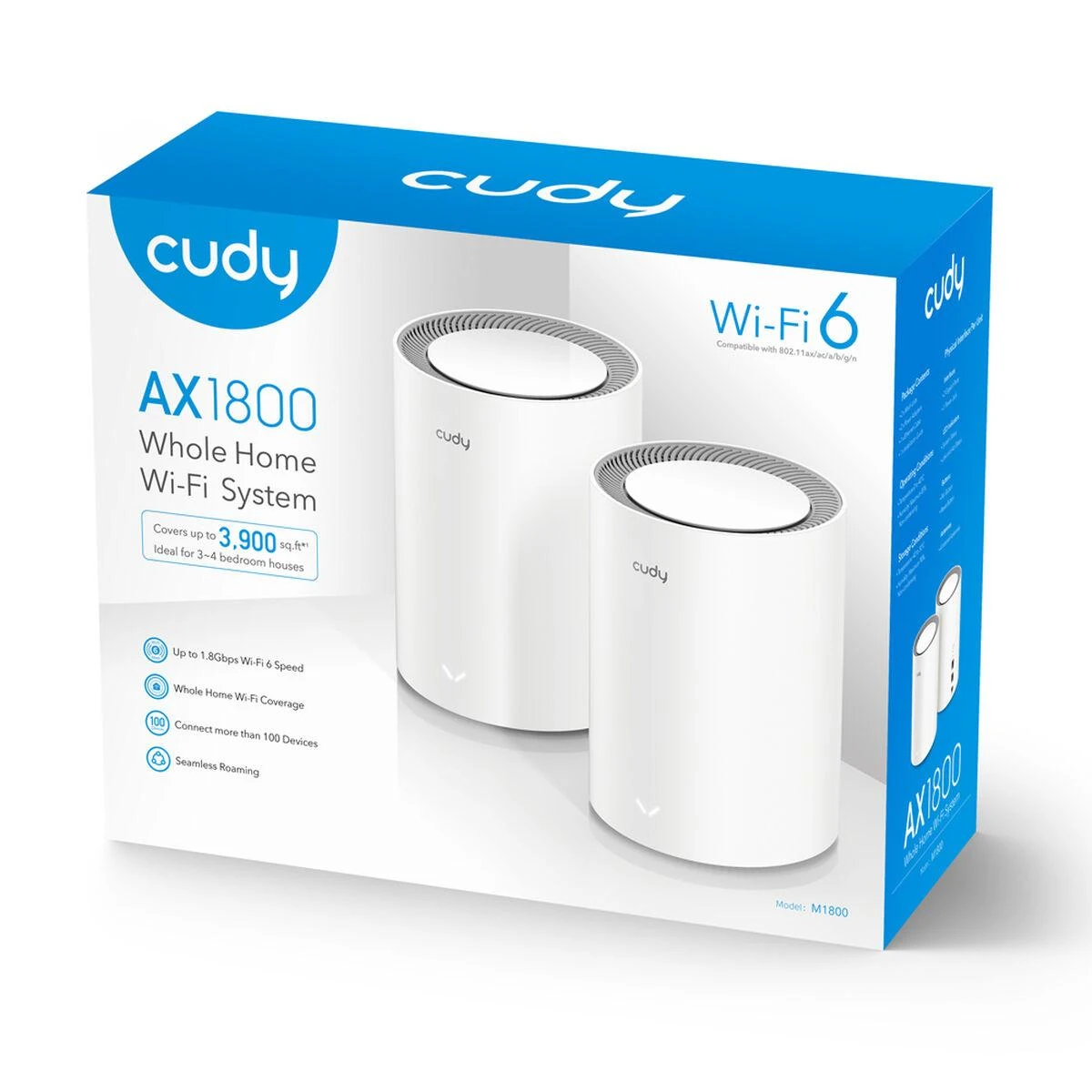 Maršrutizatorius NAMŲ SISTEMA WI-FI CUDY-M1800/2 Wi-Fi 6, 2.4 GHz, 5 GHz, 574 Mbps + 1201 Mbps