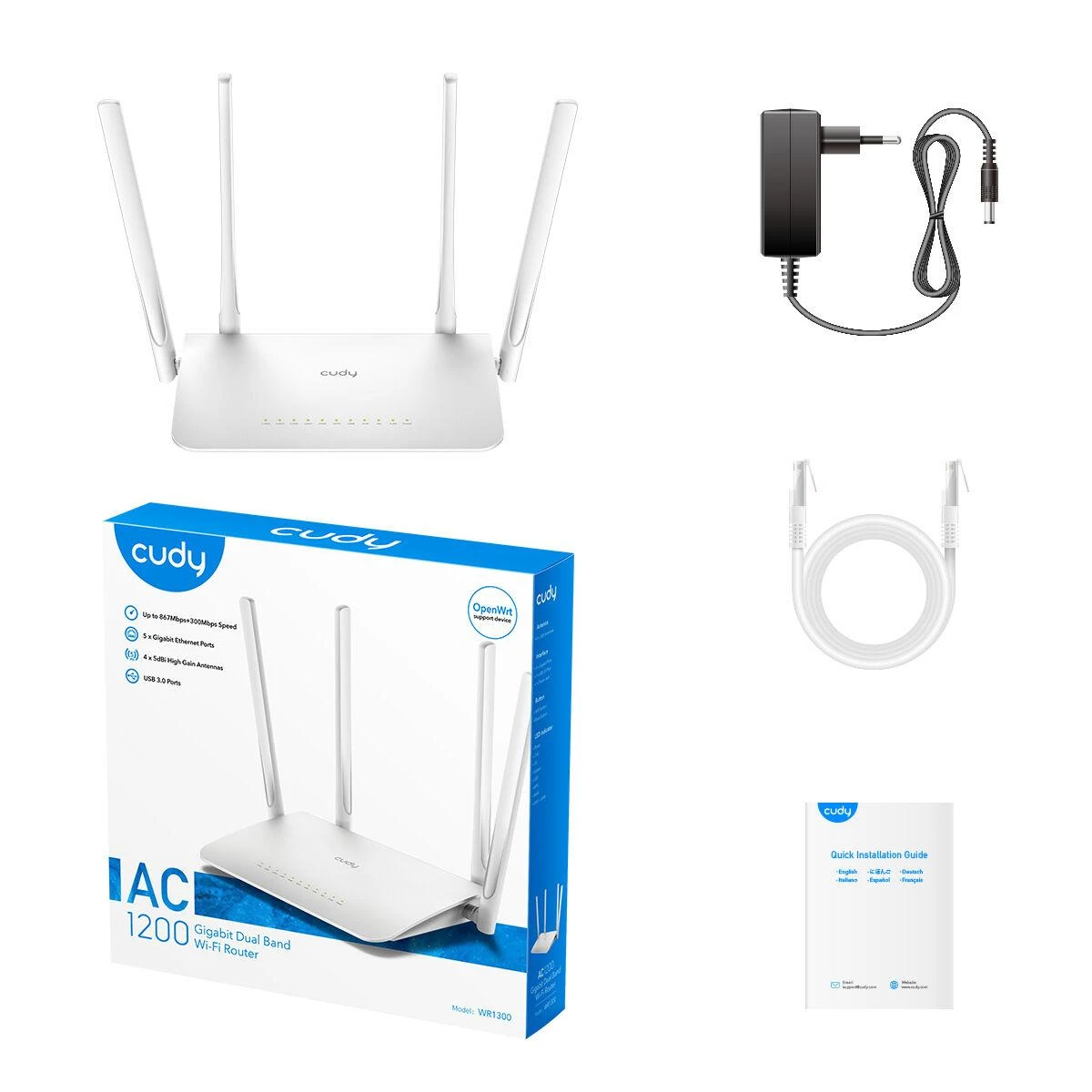 Belaidis Maršrutizatorius - Cudy WR1300 Dviejų Juostų Gigabit Ethernet Baltas