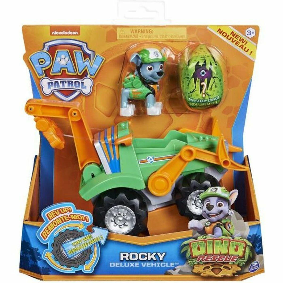 Spin Master „Paw Patrol 3in1 Rocky Dino Rescue“ figūrėlė + didelė automobilio mašina + dinozauro staigmena