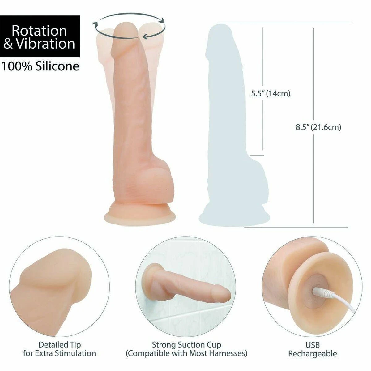 Naked Addiction Nuoga priklausomybė – besisukantis ir vibruojantis dongas 20 cm vanilė