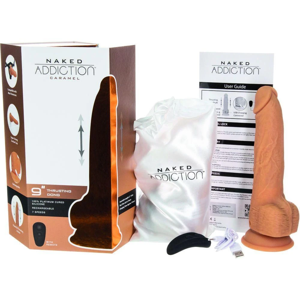 Naked Addiction Nuoga priklausomybė – stumiantis dongas su nuotoliniu 23 cm karamele