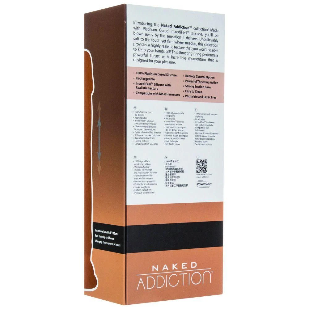 Naked Addiction Nuoga priklausomybė – stumiantis dongas su nuotoliniu 23 cm karamele