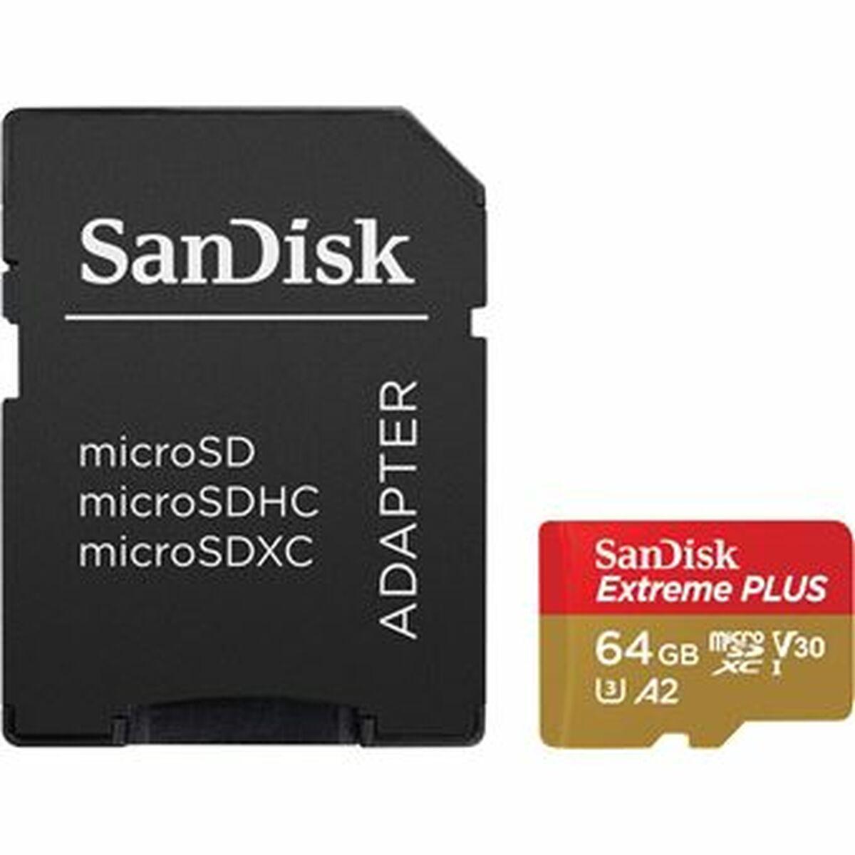 Atminties kortelė SanDisk Extreme PLUS Micro SDXC 64GB + SD adapteriai + 2 metai RescuePRO Deluxe iki 200MB/s & 90MB/s Skaitymo/Rašymo greitis A2 C10 V30 UHS-I U8, EAN: 619659189150