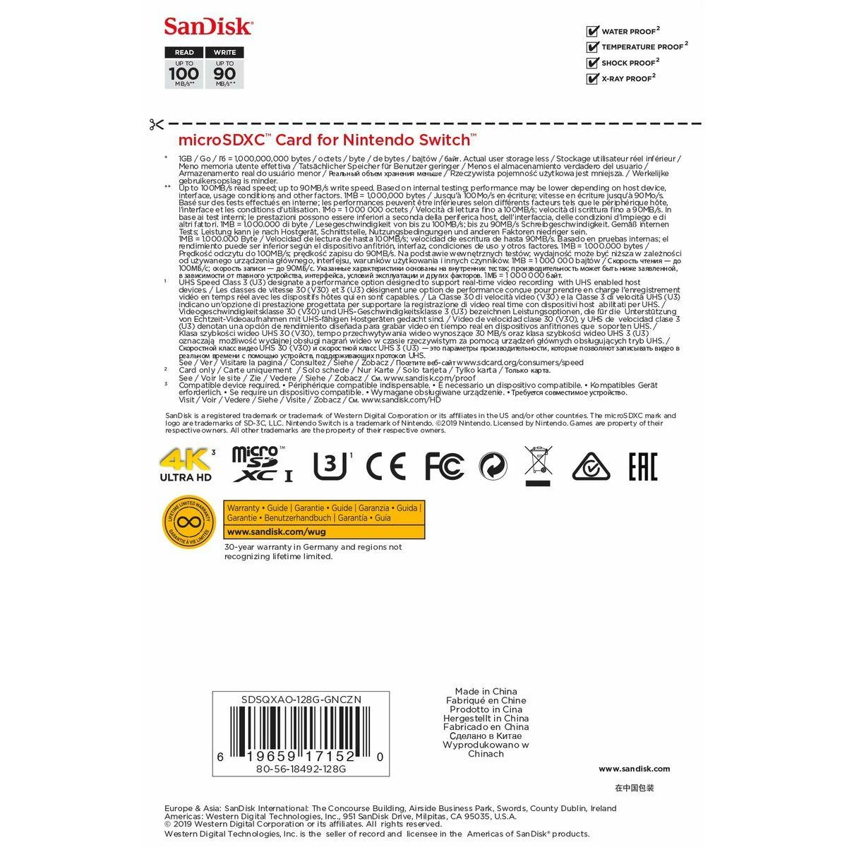 SanDisk Atminties kortelė Nintendo Switch™ konsolėms, microSDXC 128GB 100/90 MB/s (SDSQXAO-128G-GN3ZN)