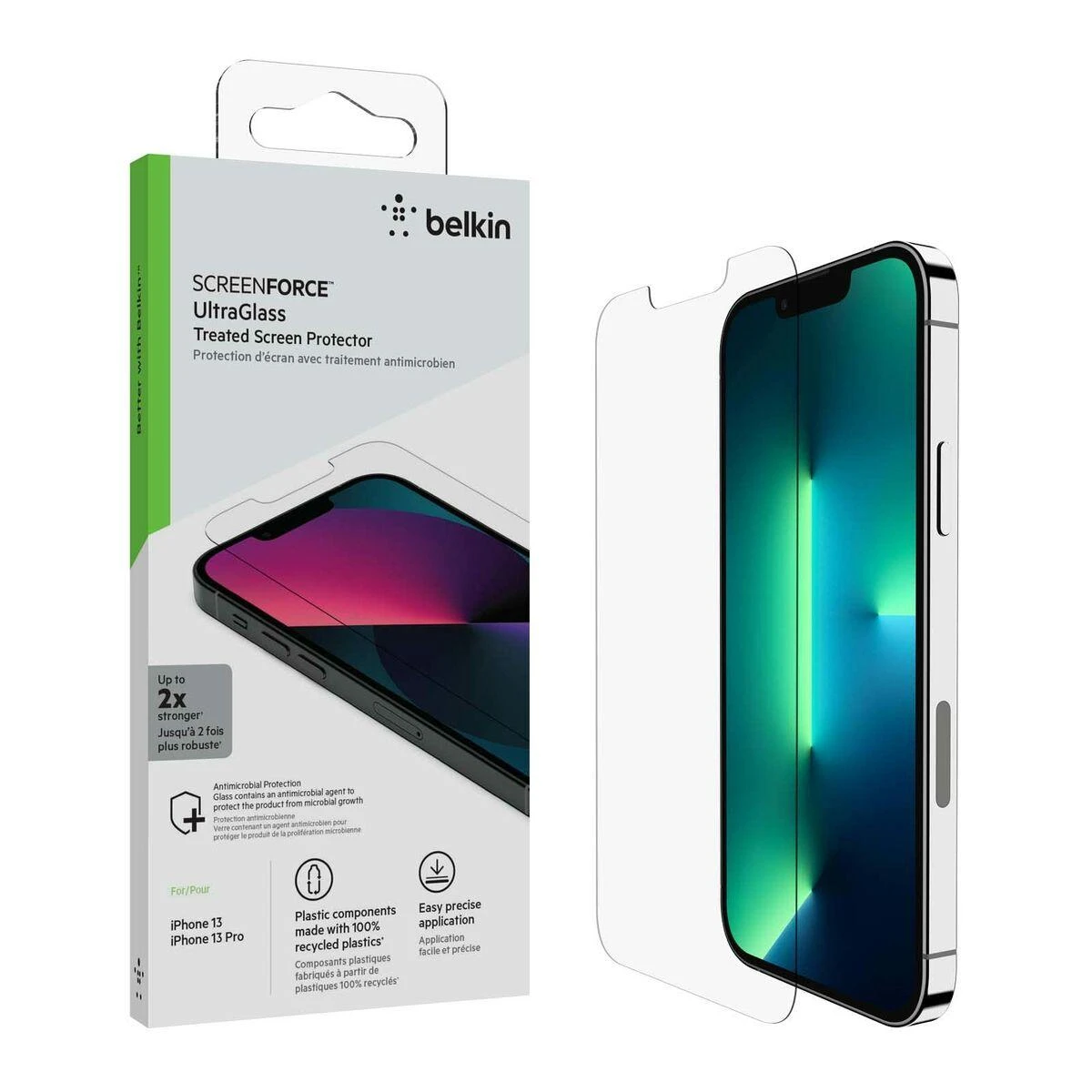 Belkinas | UltraGlass antimikrobinė ekrano apsauga | Apple | Skirta iPhone 13/13 Pro | UltraGlas | Išvalyti | Skaidri ekrano apsauga
