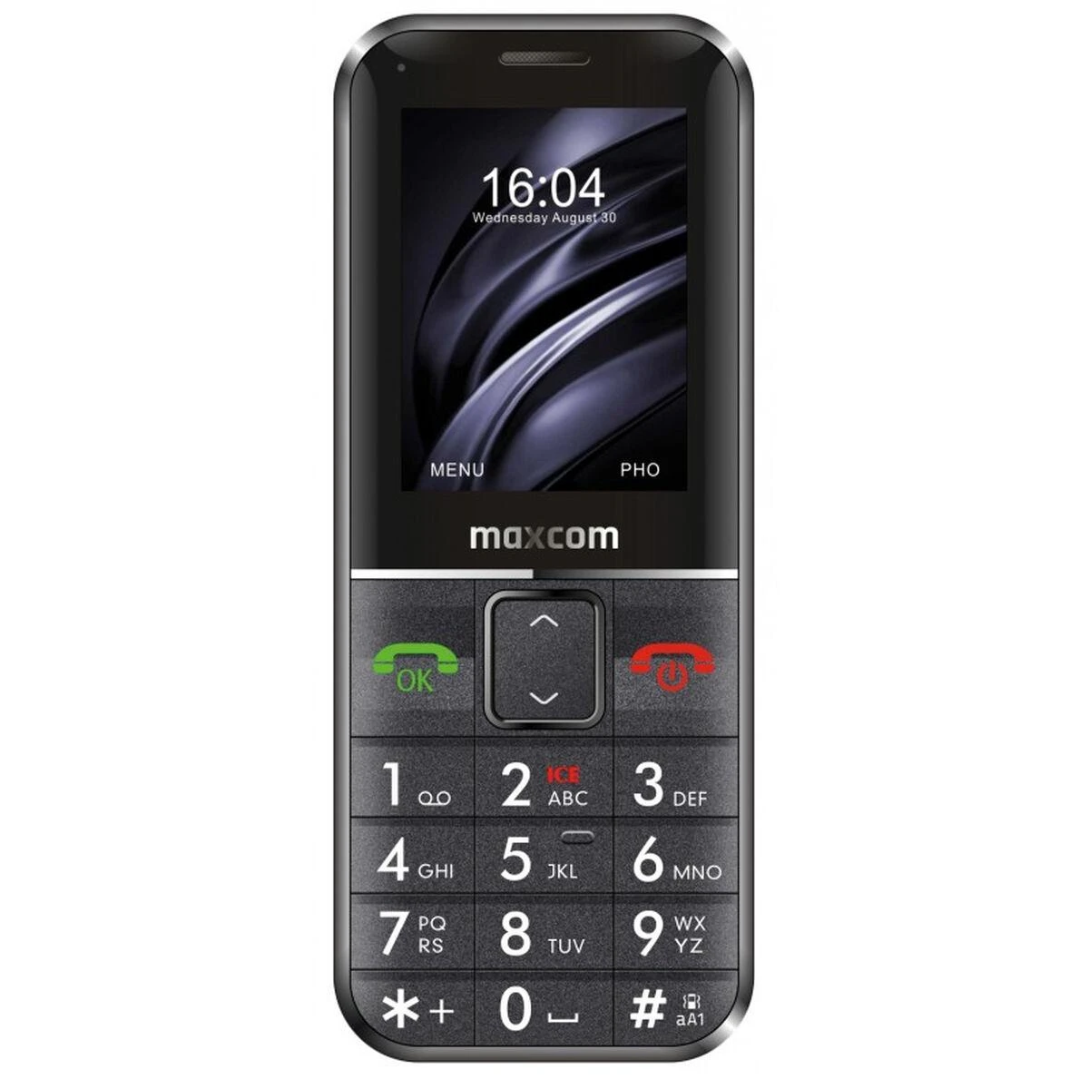 „Maxcom Comfort MM735“ su įkrovimo stotele + SOS apyranke juodos spalvos
