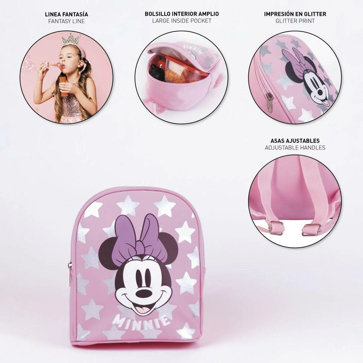 Vaikų kuprinė - Cerda Minnie Mouse kuprinė su reguliuojamomis petnešomis, rožinė