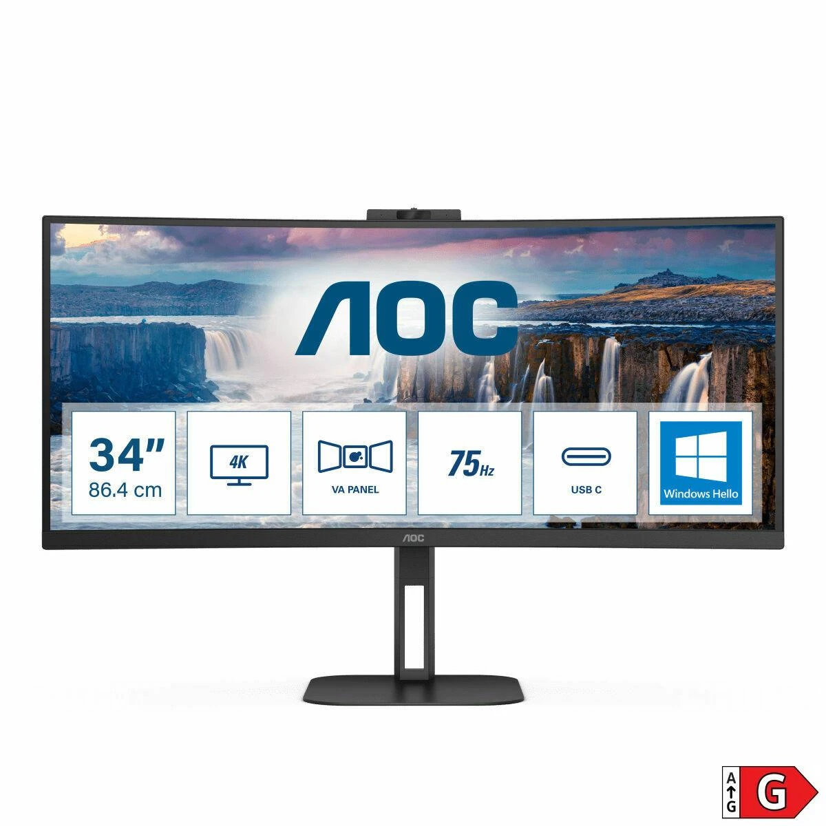 Monitorius AOC CU34V5CW 34 colių UWQHD VA CURVED TURI WEBCAM DP/HDMI/USB-C PD 65W