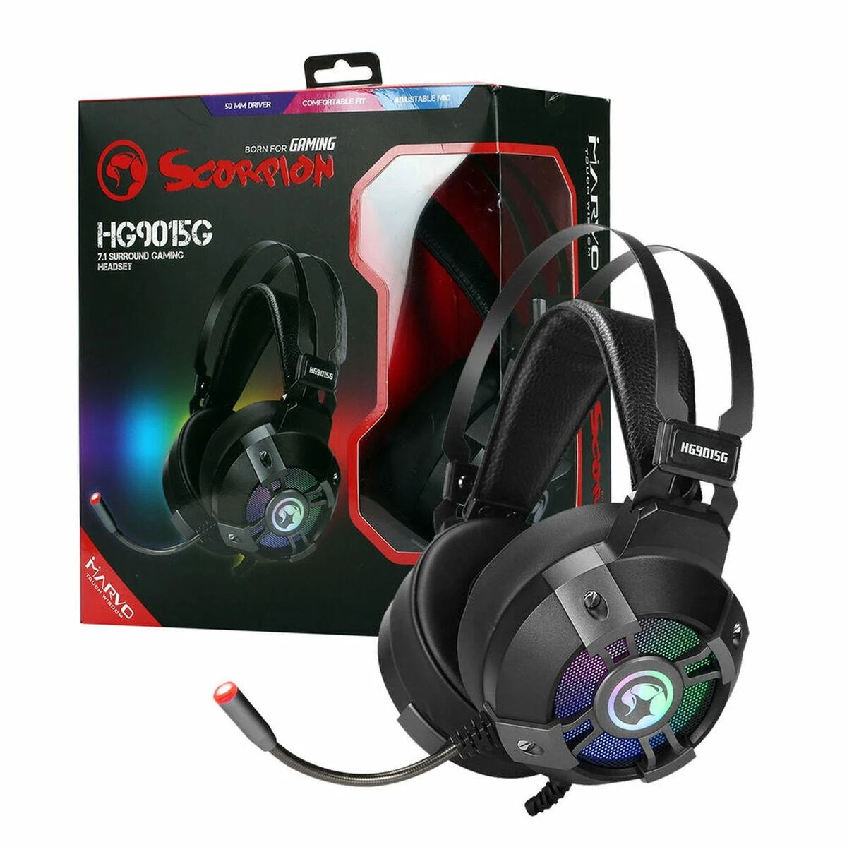 Žaidimų ausinės Marvo HG9015G su USB jungtimi, 7.1 virtualus erdvinis garsas, Juodos