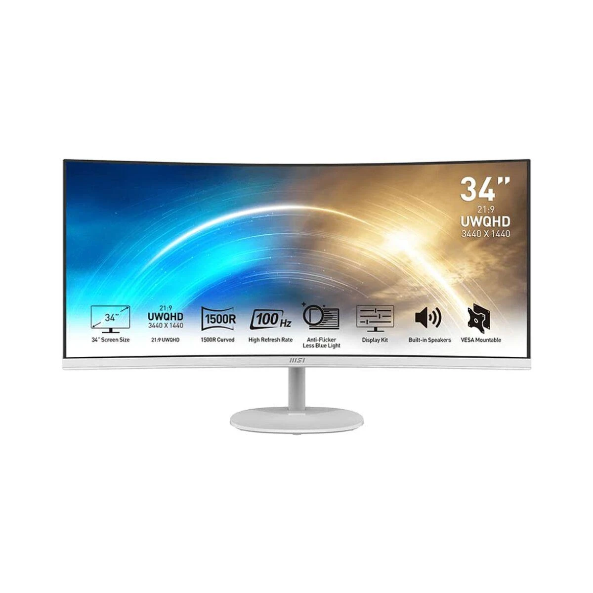 Monitorius MSI PRO MP341CQW | 3440 × 1440 | 100 Hz | 34" | Baltas
