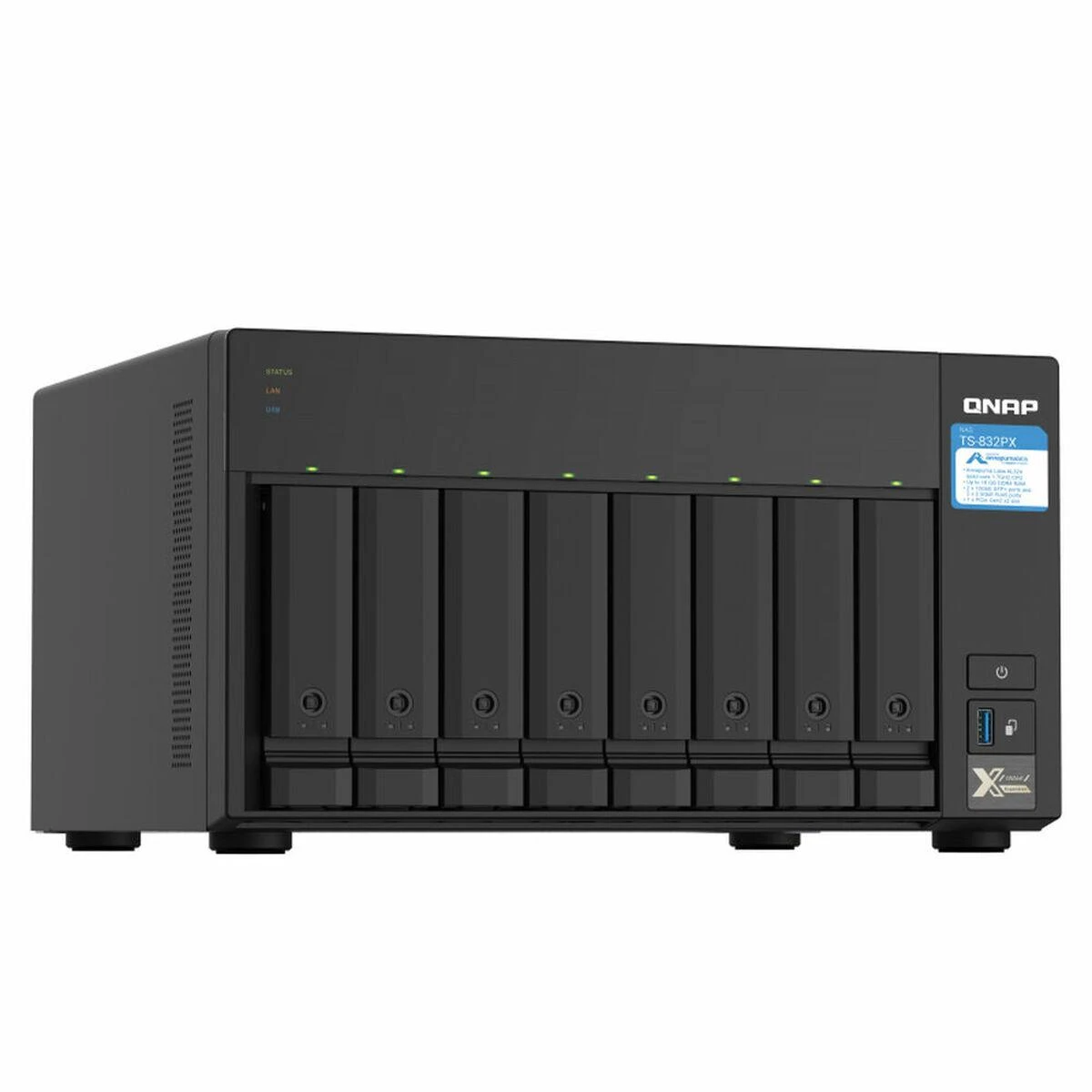 Qnap Systems QNAP TS-832PX-4G 8 skyrių NAS serveris AL324 1.7GHz keturių branduolių 4GB DDR4 SODIMM maks. 16GB 2x10GbE SFP+ LAN + 2x2.5GbE