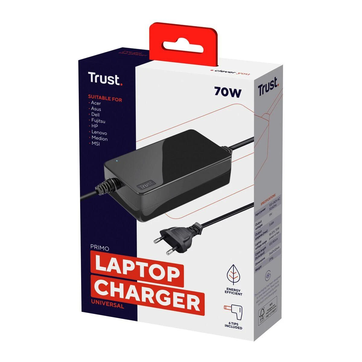 Trust Įkroviklis nešiojamam kompiuteriui Primo 19V, 3.6A, 70W