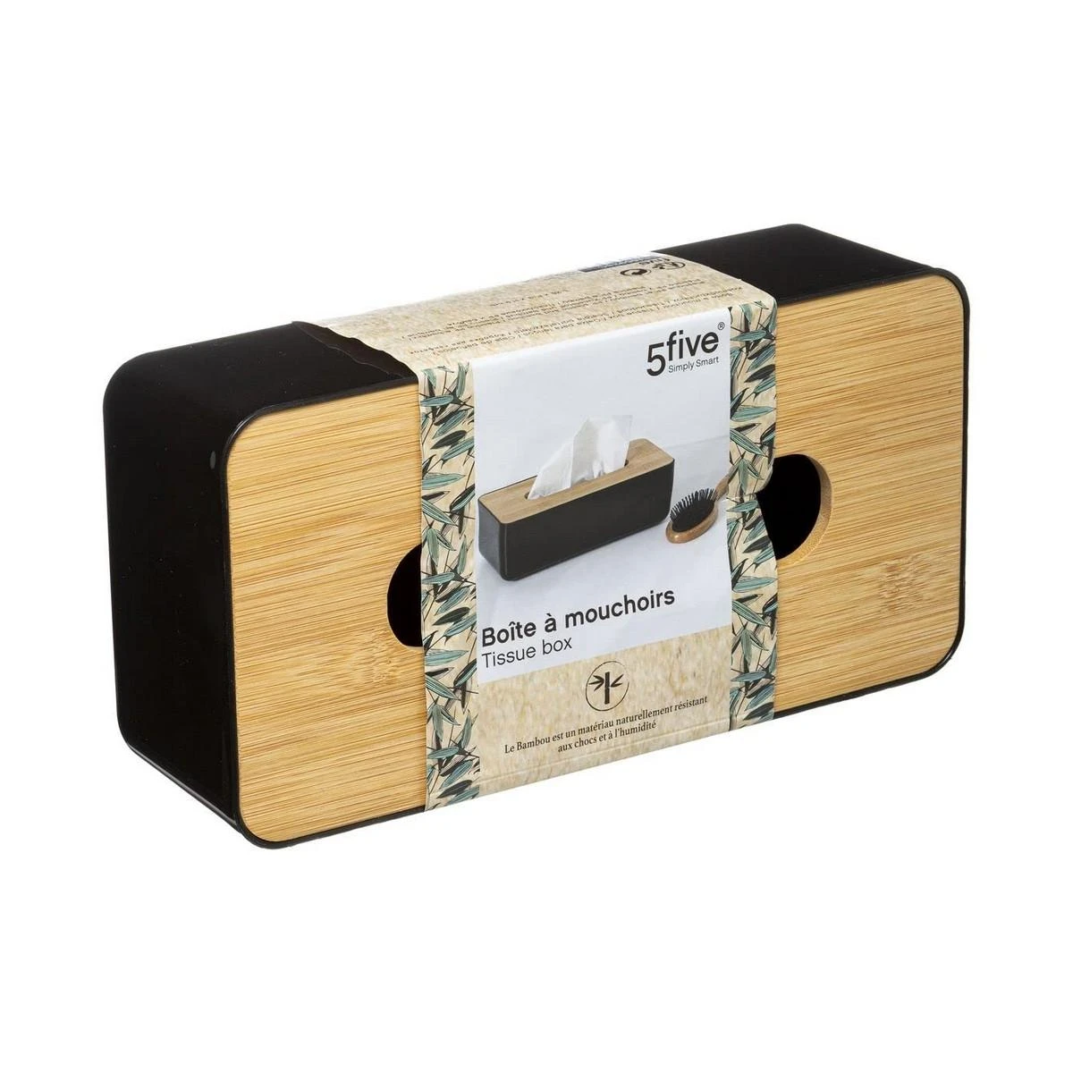 Five_S_Smart Tissue Box juodas ir bambukas
