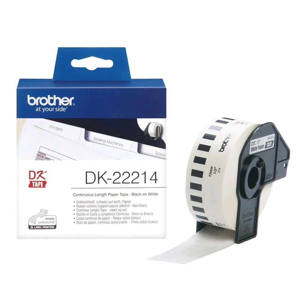 Brother Brolis | DK-22214 Nepertraukiamo ilgio popierinė etiketė | Juodas, Baltas | DK | 12 mm | 30,5 m