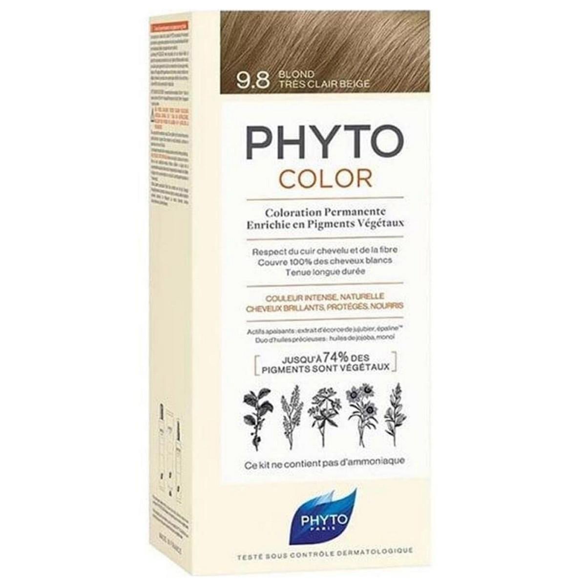 Phyto Phytocolor Permanent Color plaukų dažai be amoniako, atspalvis: 9.8 Very Light rusvai gelsvas Skirtas šviesiems plaukams, 112 ml