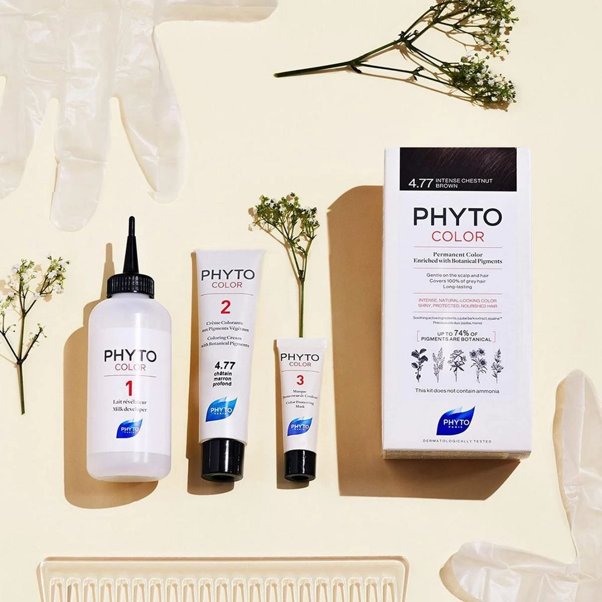 Phyto plaukų dažų rinkinys su priedais