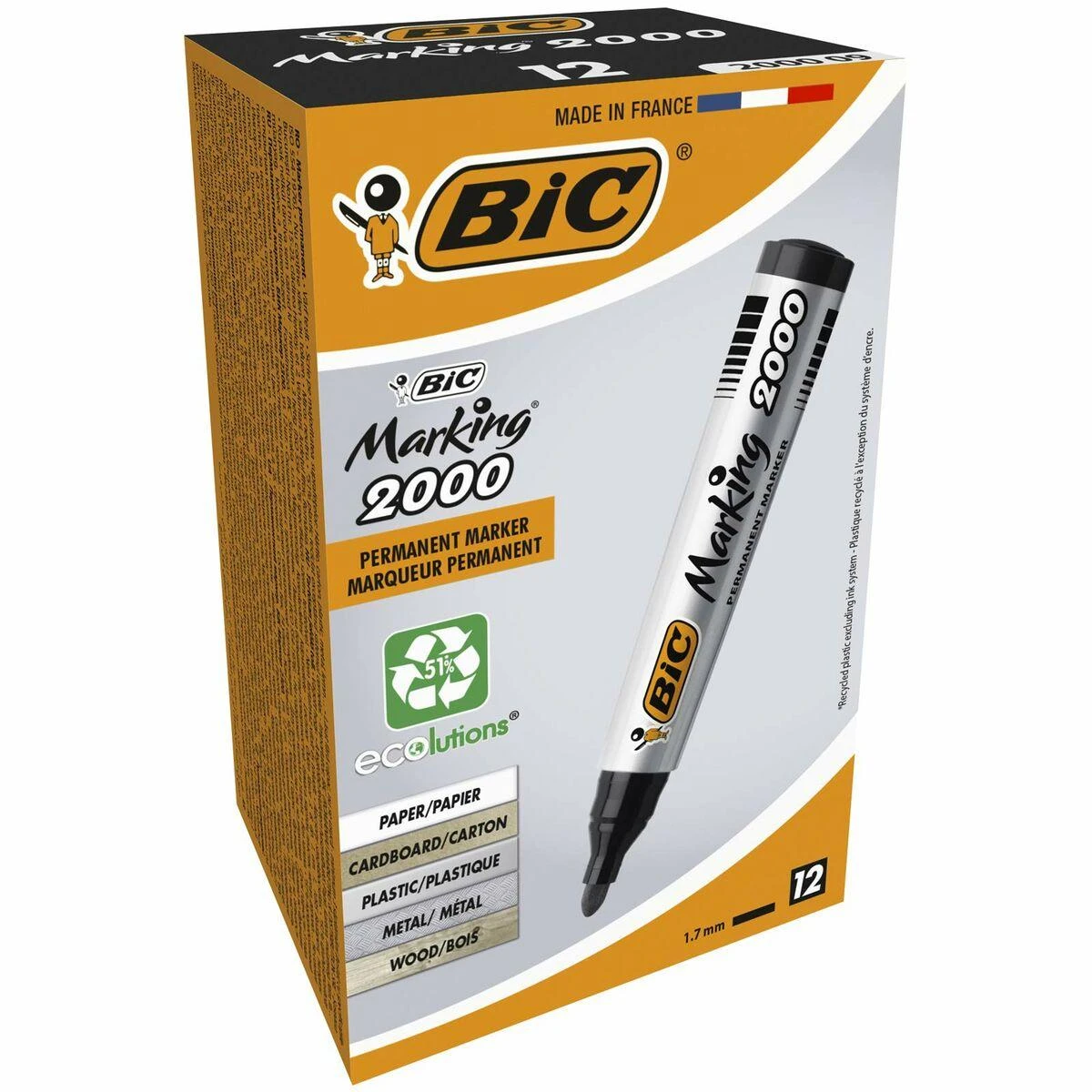 Bic Permanentinis žymeklis Eco 2000 2-5 mm, juodas, pakuotėje 12 vnt. 000095