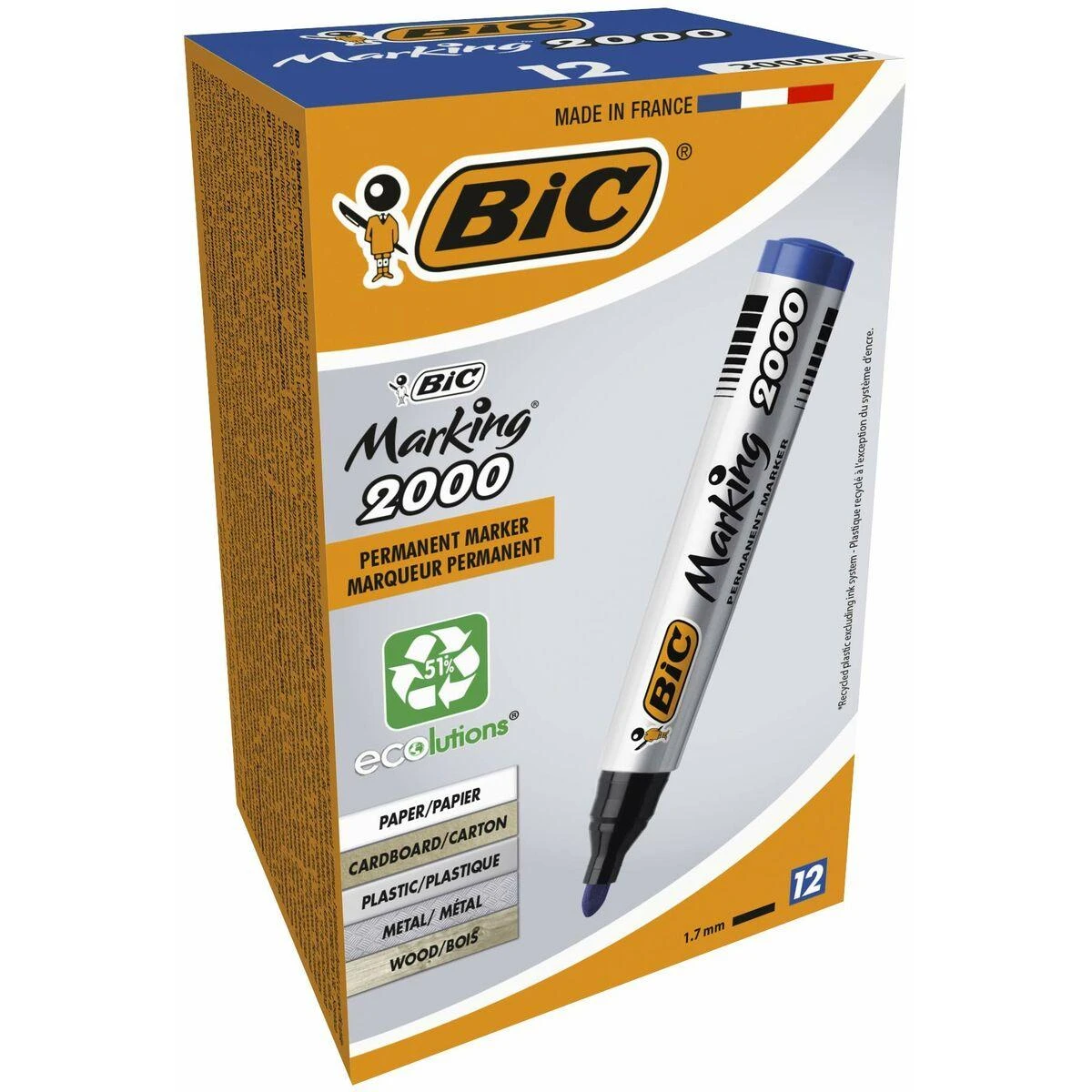 Bic Permanentinis žymeklis Eco 2000 2-5 mm, mėlynas, pakuotėje 12 vnt. 000064