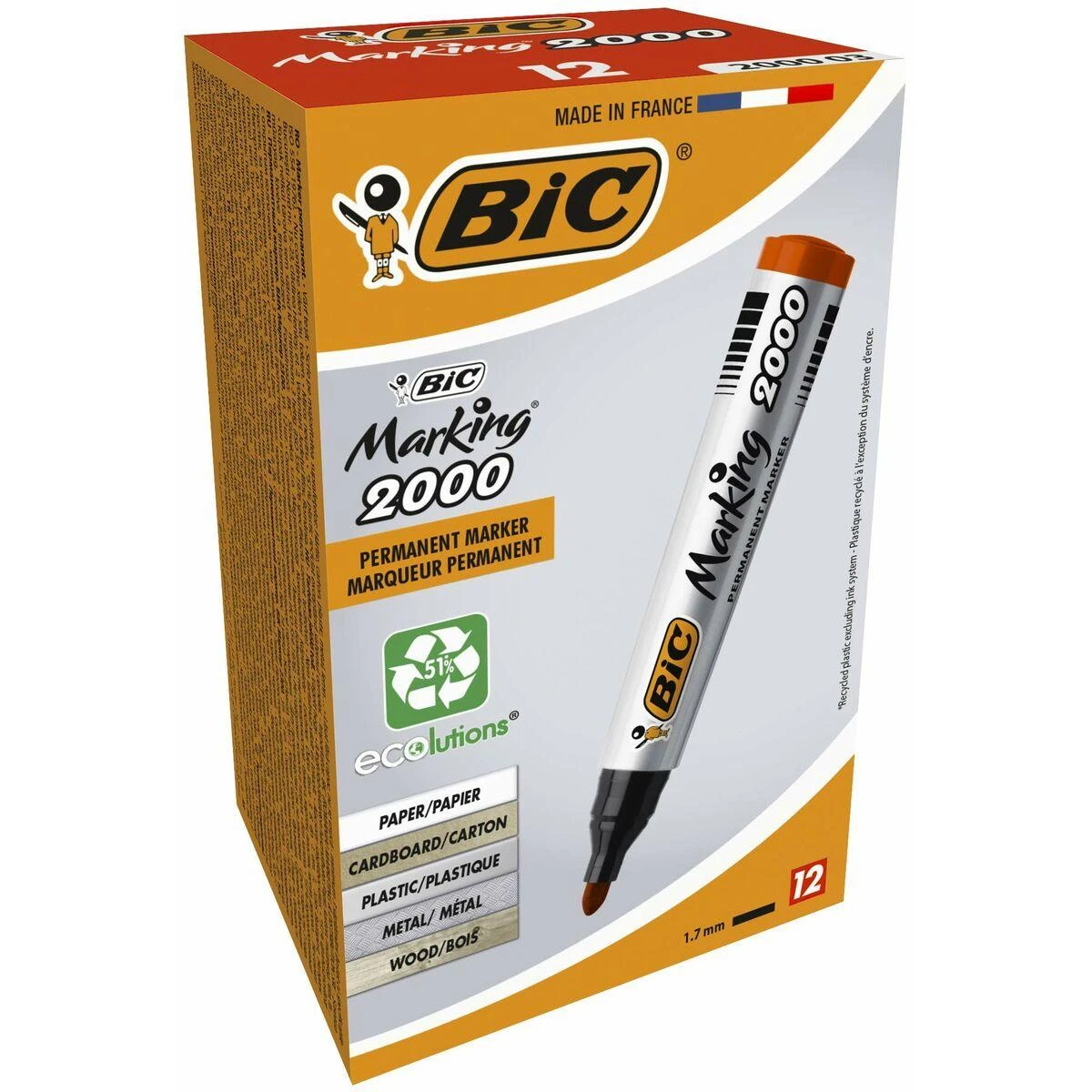 Bic Permanentinis žymeklis Eco 2000 2-5 mm, raudonas, pakuotėje 12 vnt. 000033