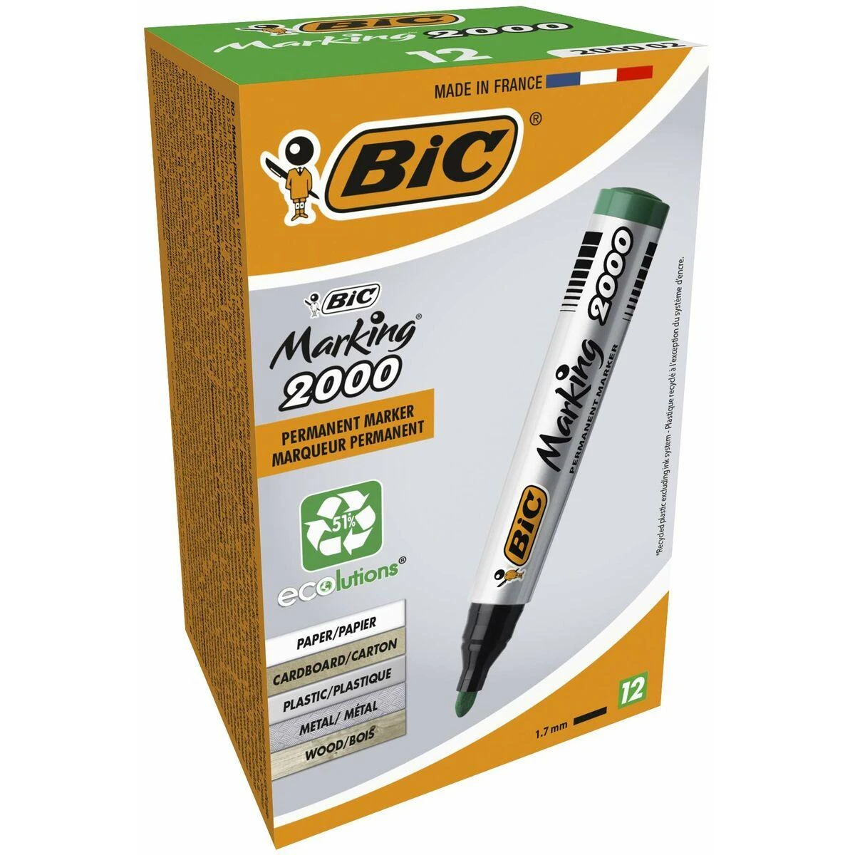 Bic Permanentinis žymeklis Eco 2000 2-5 mm, žalias, pakuotėje 12 vnt. 000026