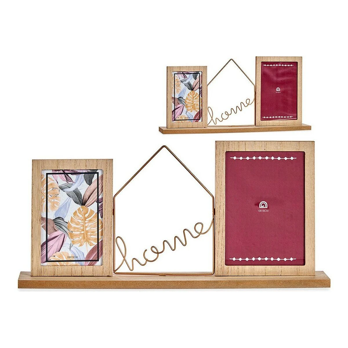 Gift Decor Dovanų dekoro rėmelis nuotraukų rėmelis Home Brown 2 Photo Metal Wood (6 x 21,5 x 46 cm)