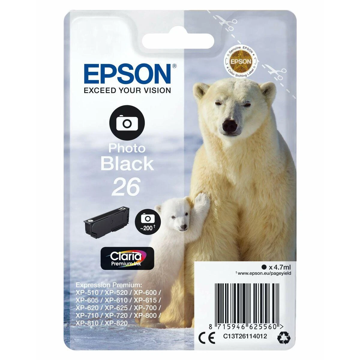 Epson Polar bear C13T26114012 rašalo kasetė Originalus Foto juoda 1 vnt