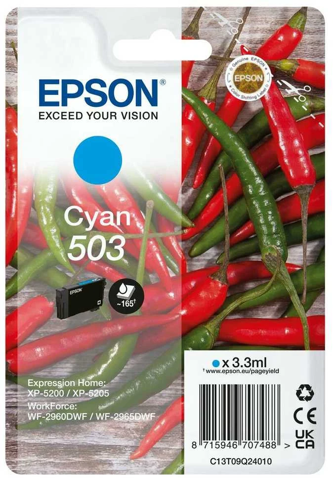 „Tusz Epson Epson 503“ vienkartinė pakuotė – 3,3 ml – žydra – originali – lizdinė pakuotė su RF / garsiniu signalu – rašalo kasetė – skirta „Expression Home XP-5200“, „XP-5205“, „WorkForce WF-2960DWF“, „WF-2965DWF“ spausdintuvams