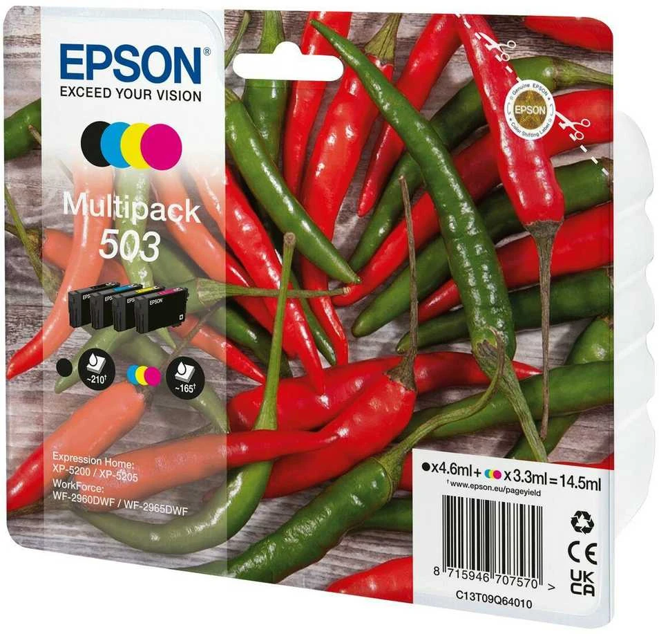 Tusz Epson Epson 503 Multipack - pakuotė po 4 - Juodas, Geltona, Cyan, Magenta - originalus - lizdinė plokštelė su RF / akustiniu pavojaus signalu - rašalo kasetė - skirta Expression Home XP-5200, XP-5205, WorkForce WF-2960DWF, WF-2965D