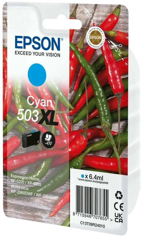 „Epson 503XL“ – 6,4 ml – XL – žydra – originali – lizdinė pakuotė su RF / garsiniu signalu – rašalo kasetė – skirta „Expression Home XP-5200“, „XP-5205“, „WorkForce WF-2960DWF“, „WF-2965DWF“ spausdintuvams