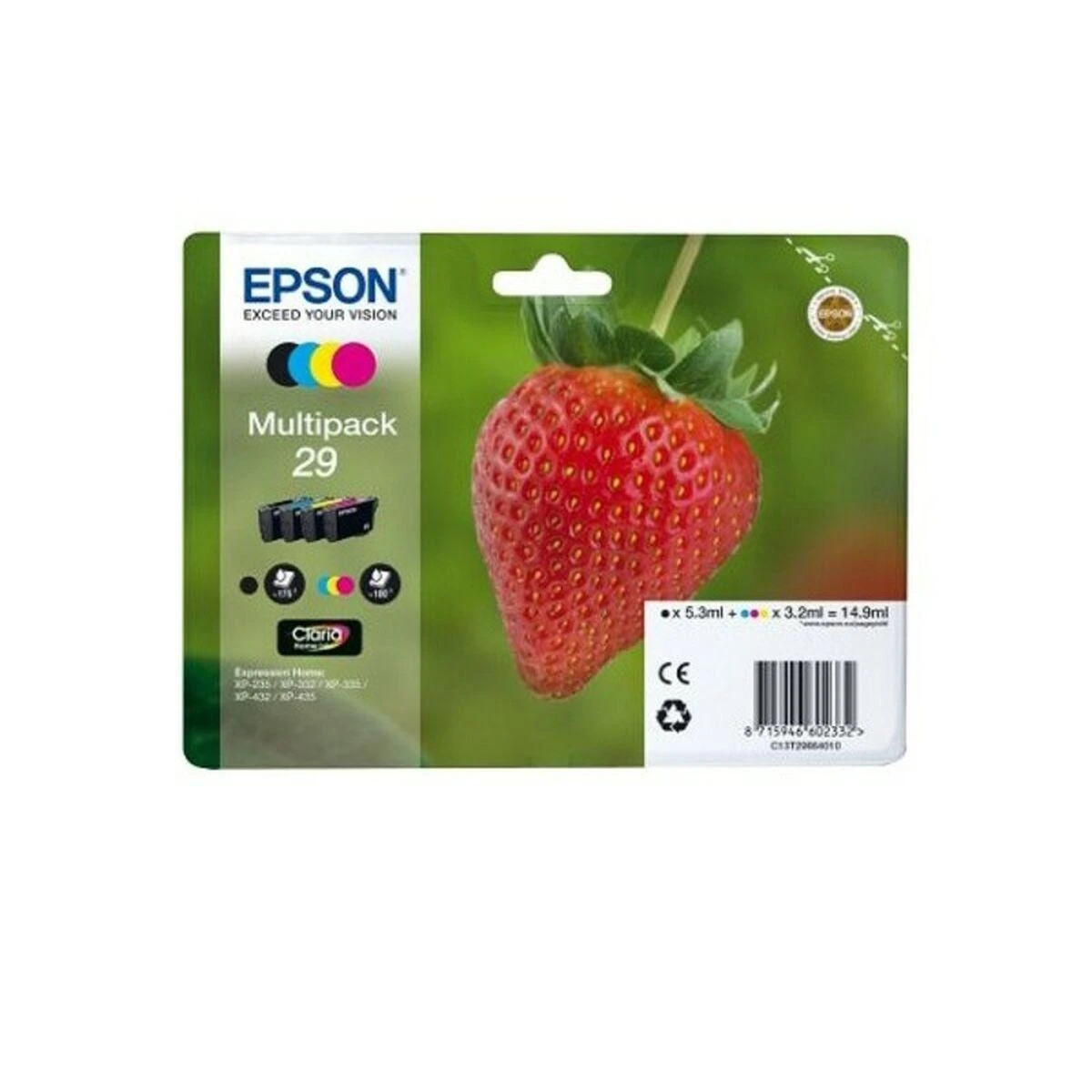 Epson Strawberry Multipack 4 spalvų 29 Claria Home Ink - Original - Pigmento pagrindo rašalas - Juodas,Cyan,Magenta,Geltona - Epson - - Expression Home XP-455 - Expression Home XP-452 - Expression Home XP-445 - Expression Home. .. - 1 vnt.