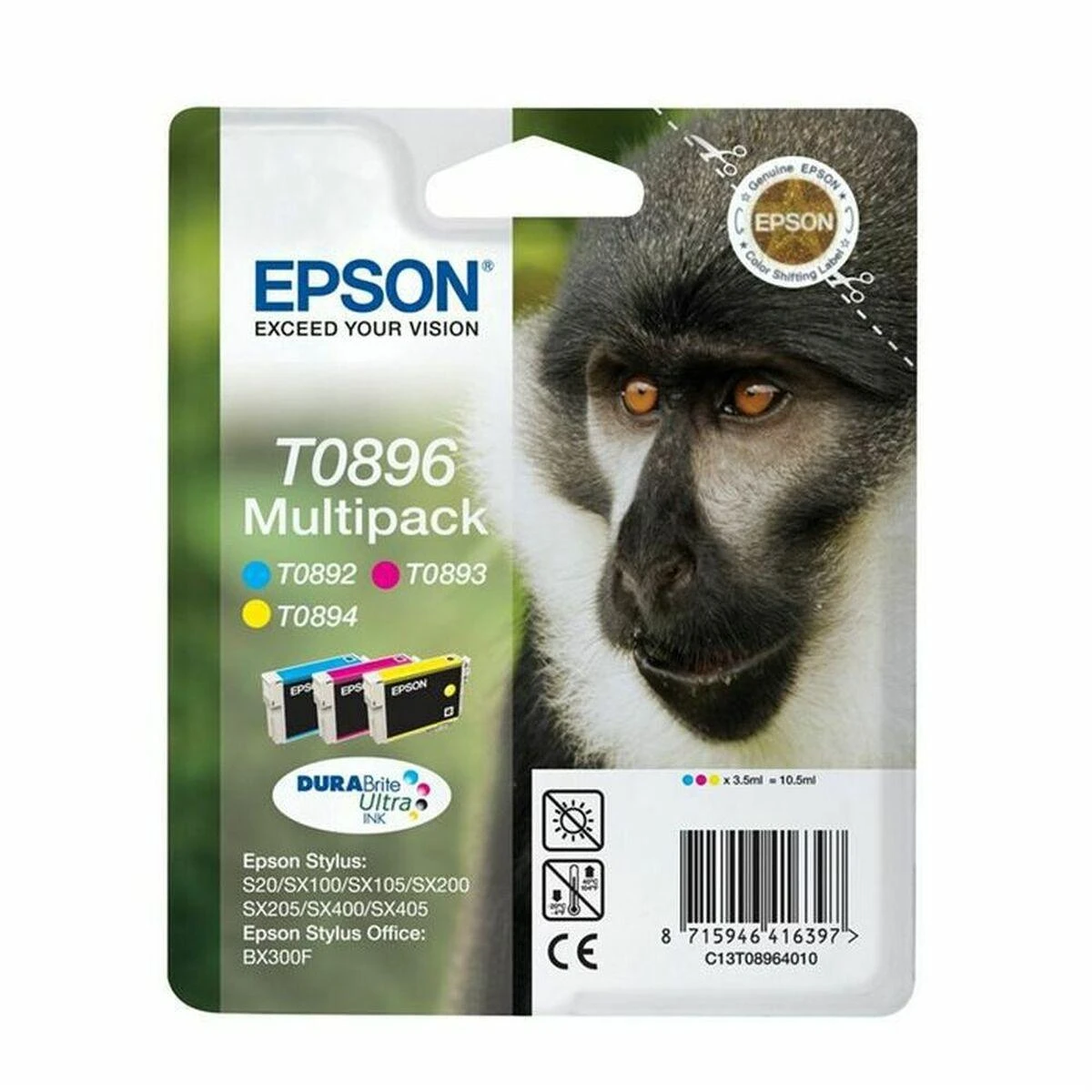 Epson kasečių rinkinys (C13T08954010), juoda, žydra, purpurinė, geltona kasetė