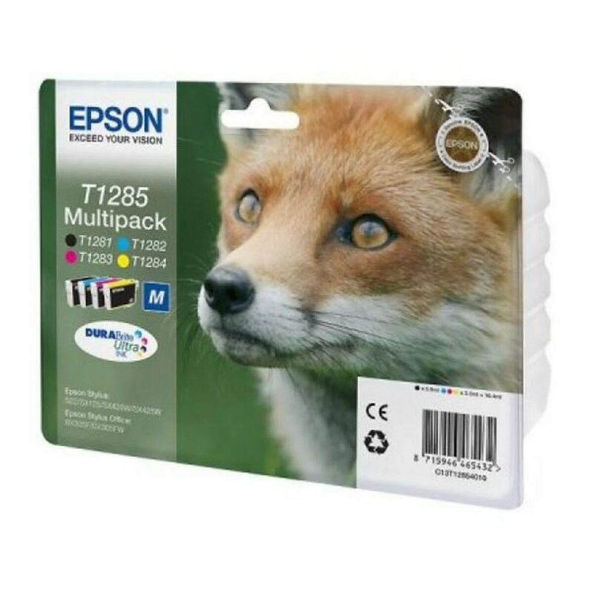EPSON T1285 rašalo kasetė juoda ir trispalvė standartinė talpa 5,9 ml ir 3 x 3,5 ml 4 pakuočių lizdinė plokštelė be signalizacijos