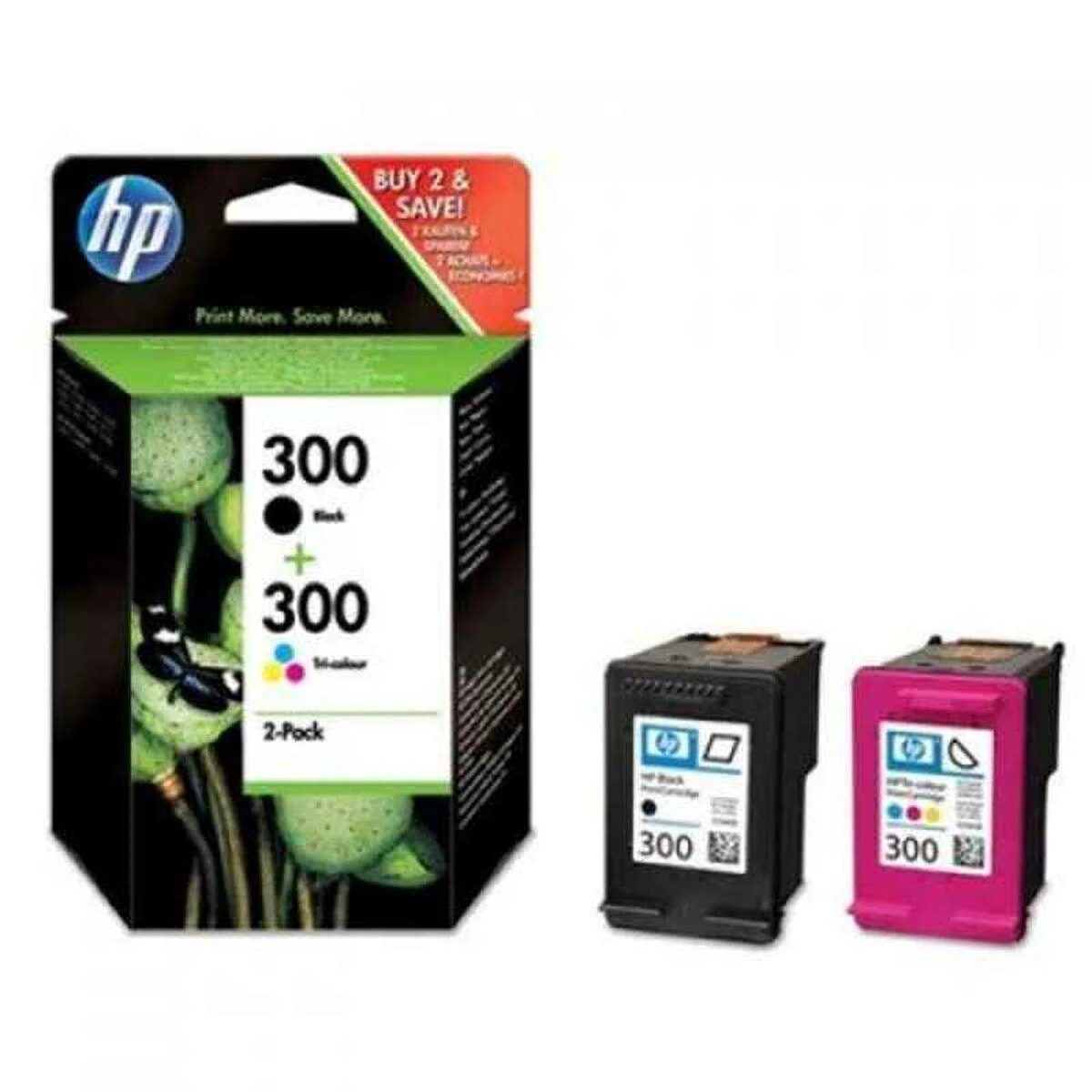 Hewlett Packard (HP) HP 300 Combo-pack Juodas/Tri-color Ink Cartridges, 200/200 pages, DeskJet D2560, F4280