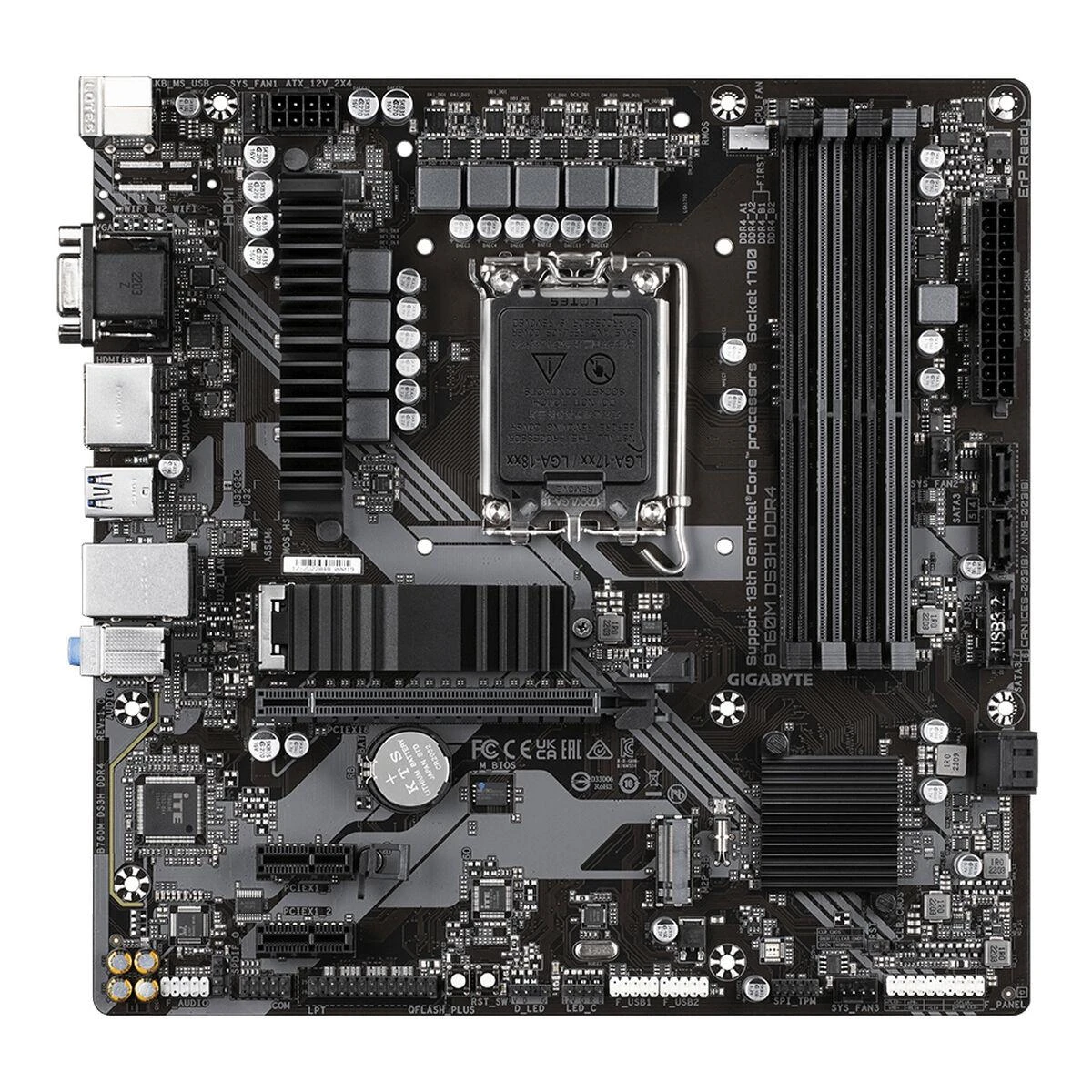 Pagrindinė plokštė GIGABYTE B760M DS3H/ Intel® Socket LGA 1700/ 4xDDR4/ 4xSATA 2xM.2/Support 13th and 12th Gen Series Processors
