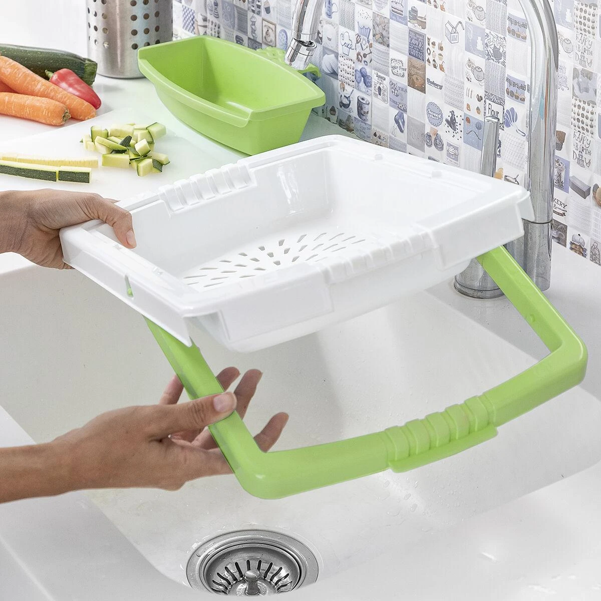 Pailginama pjovimo lenta trys viename su padėklu, indu ir nusausintuvu PractiCut InnovaGoods