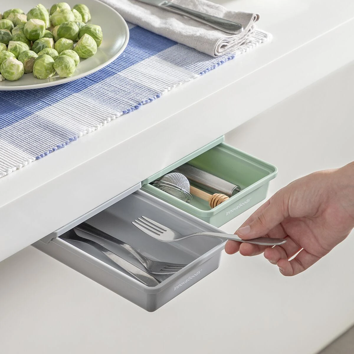 Papildomų priklijuojamų stalo stalčių rinkinys Underalk InnovaGoods Pakuotėje yra 2 vienetų