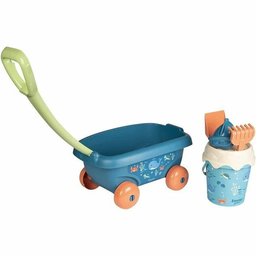 „Smoby“ vežimėlis su kibire ir bioplastikų smėlio aksesuarais