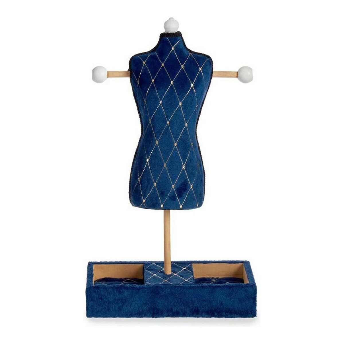 Gift Decor Dovanų dekoro dėžutė ant kojų Mėlyna Rhombus Velvet Wood (12 x 40 x 24 cm)