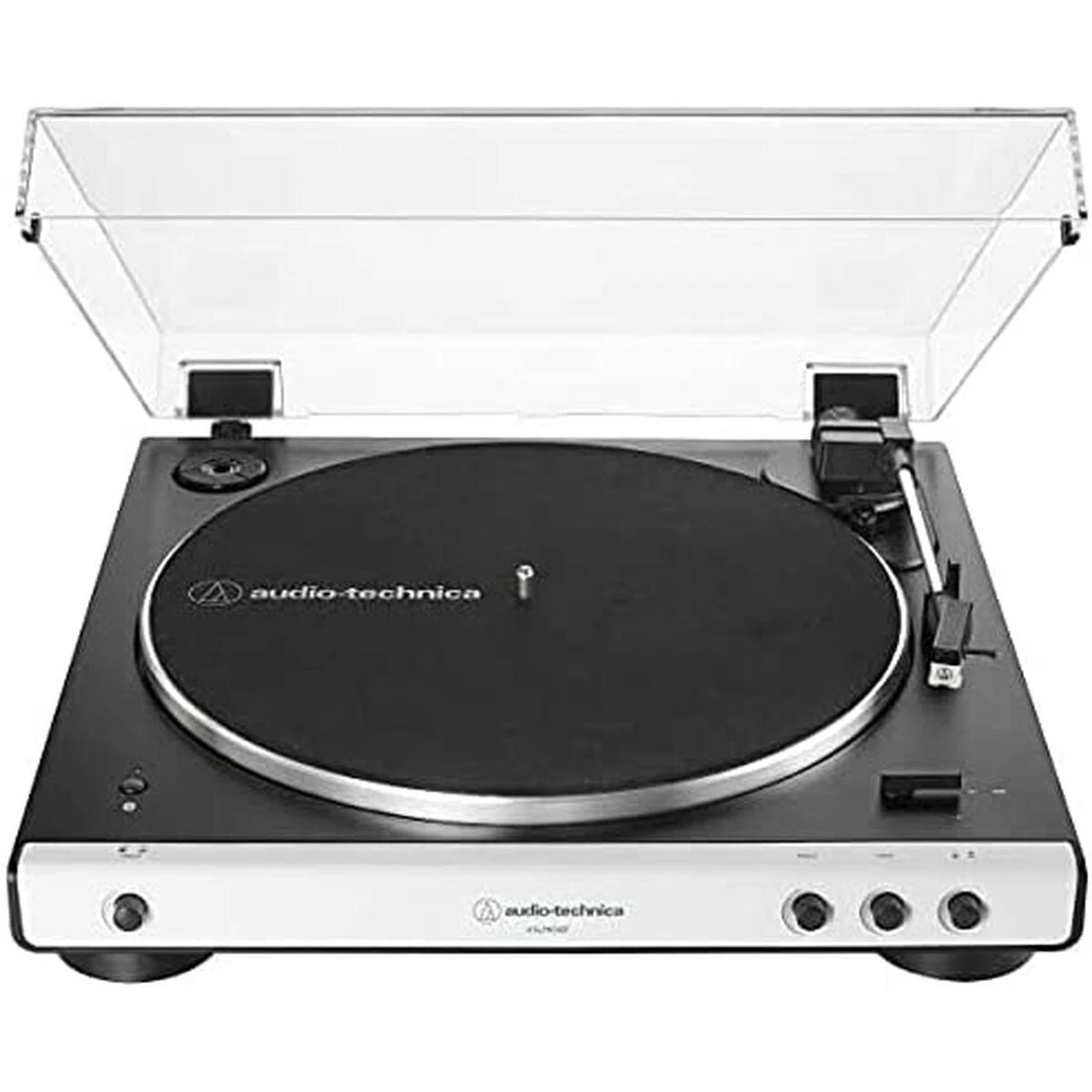 Visiškai automatinis diržo pavaros patefonas Audio Technica AT-LP60XBTWH su Bluetooth