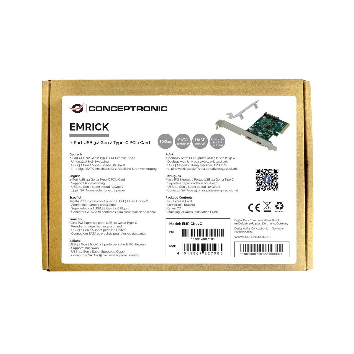 Carruzzo Conceptronic EMRICK07G sąsajos plokštė / adapteris Vidinis USB 3.2 Gen 2 (3.1 Gen 2)