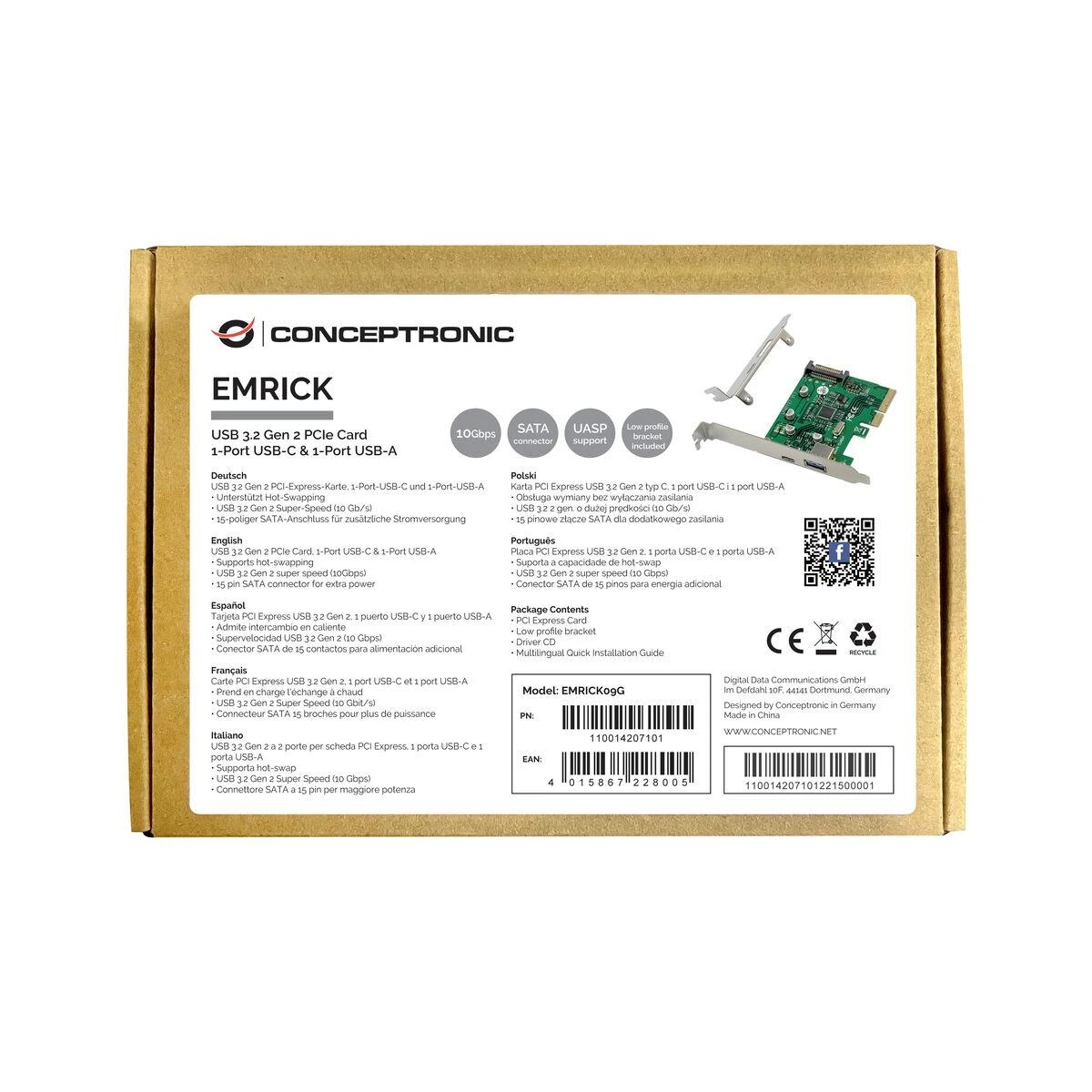 Carruzzo Conceptronic EMRICK09G sąsajos plokštė / adapteris Vidinis USB 3.2 Gen 2 (3.1 Gen 2)