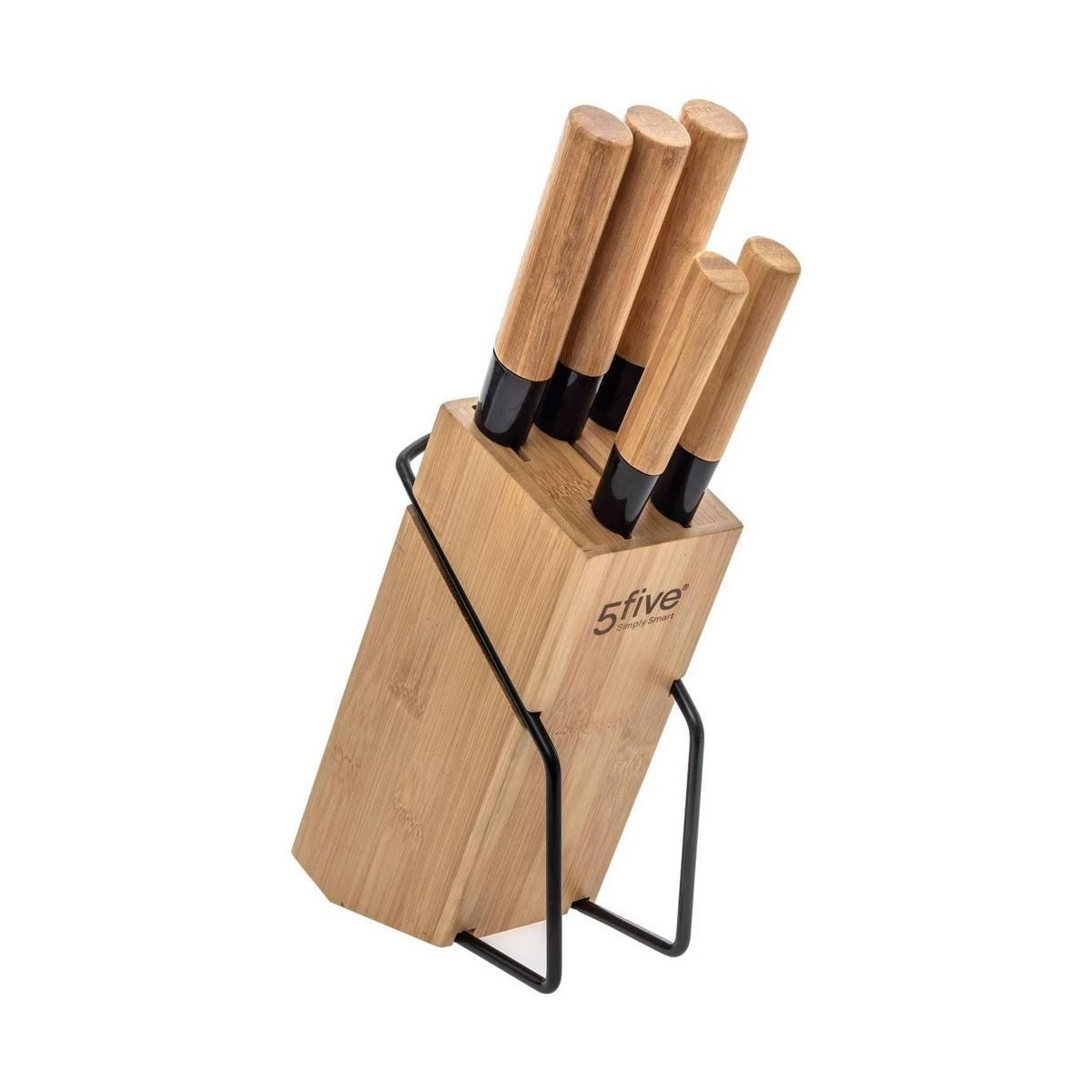 5five Simply Smart Bamboo Virtuvinių peilių rinkinys ant bambukinio stovo, 5 peiliai